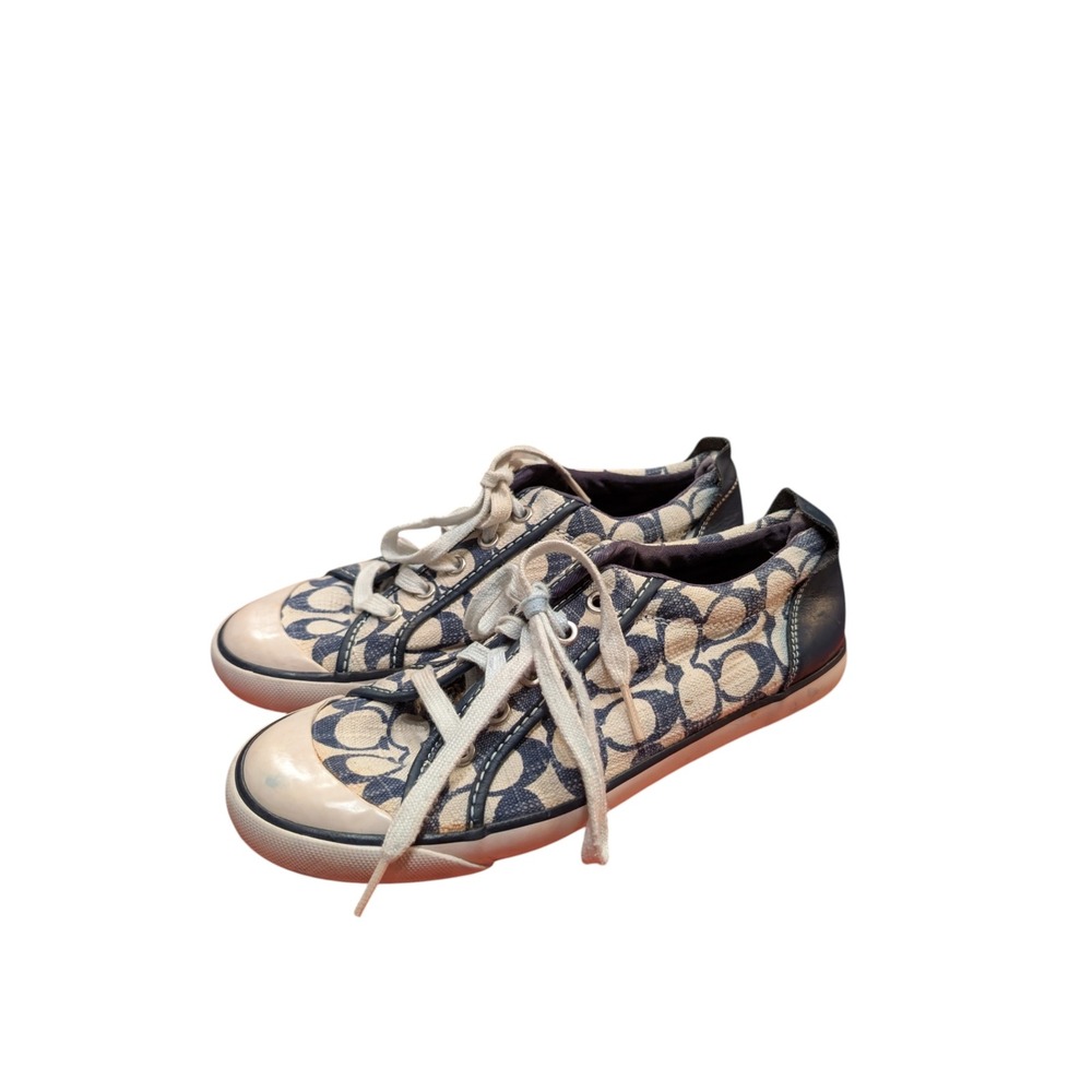 Coach Signature Canvas Low‎ Top Sneakers Navy Blue Monogram Womens 8.5B A00245